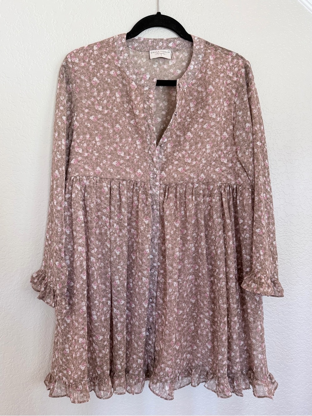Dress Forum LA Floral Ruffle Sleeve Babydoll Mini Dress Size S